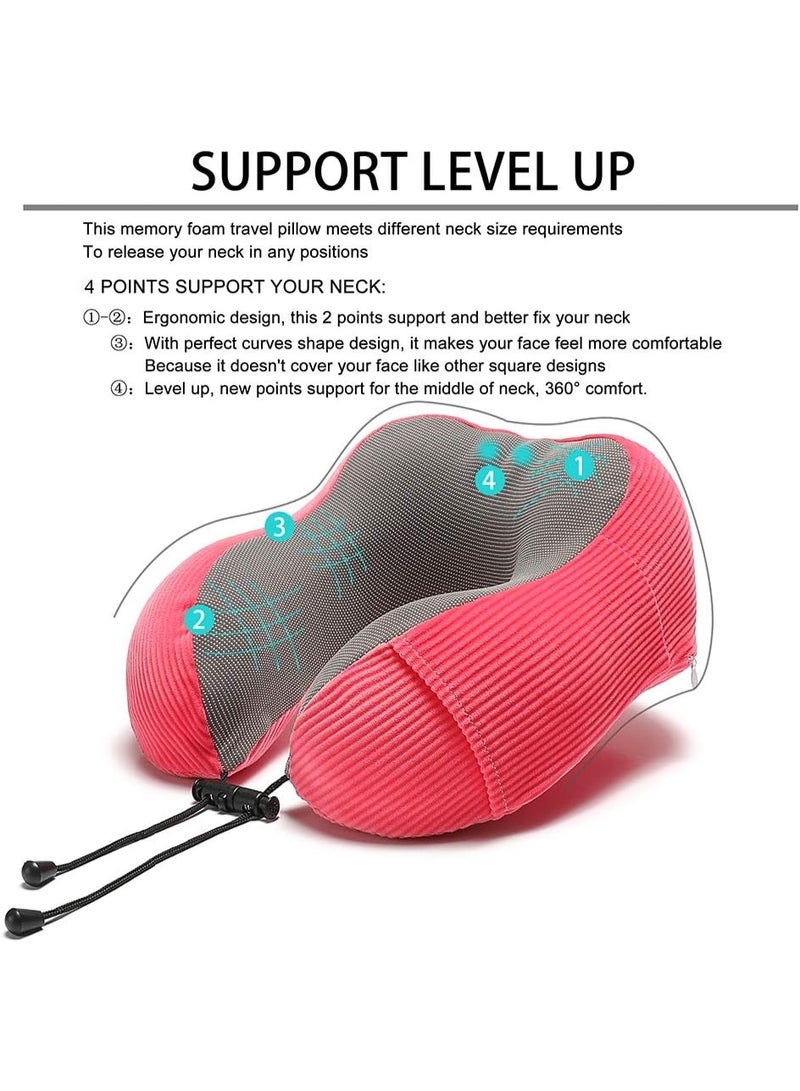 Travel Pillow, Memory Foam Neck Pillow with 360-Degree Head Support Comfortable Airplane Pillow with Storage Bag Lightweight Traveling Pillow for Sleeping, Car, Train, Bus and Home Use(Red) - Image 2